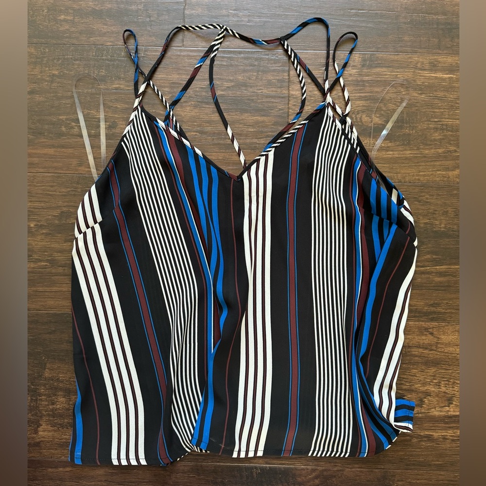 Lush Black, white, blue and maroon stripe tank top.